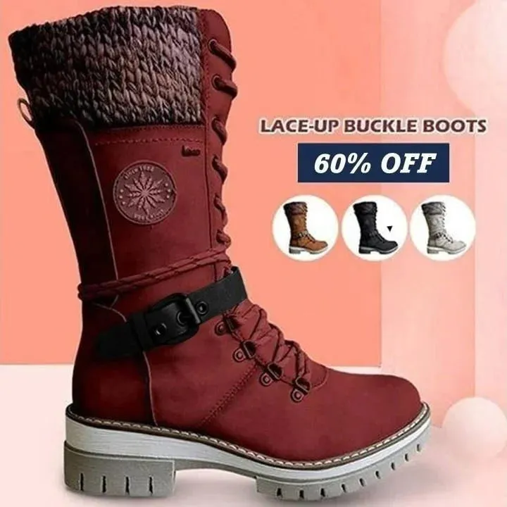 🔥 Last Day 60% OFF 🔥 Avery - Women Buckle Lace Knitted Mid-calf Boots