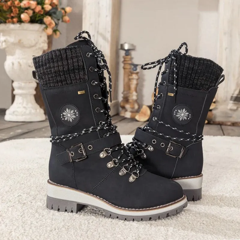 🔥 Last Day 60% OFF 🔥 Avery - Women Buckle Lace Knitted Mid-calf Boots