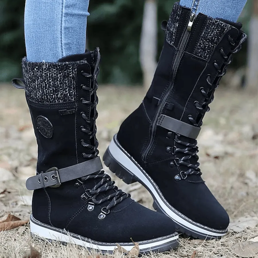 🔥 Last Day 60% OFF 🔥 Avery - Women Buckle Lace Knitted Mid-calf Boots