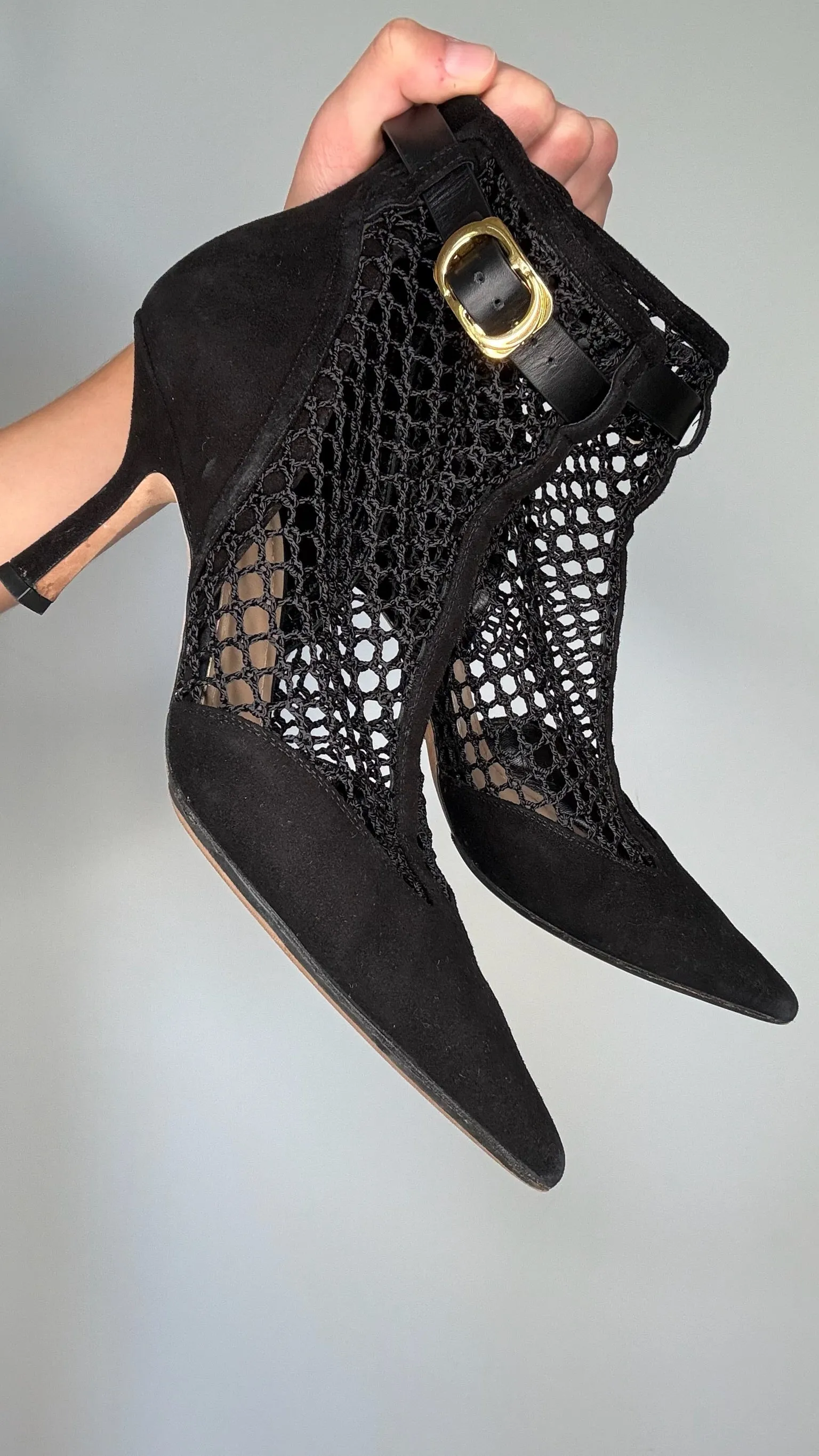 Black Suede & Crochet Boots - 8