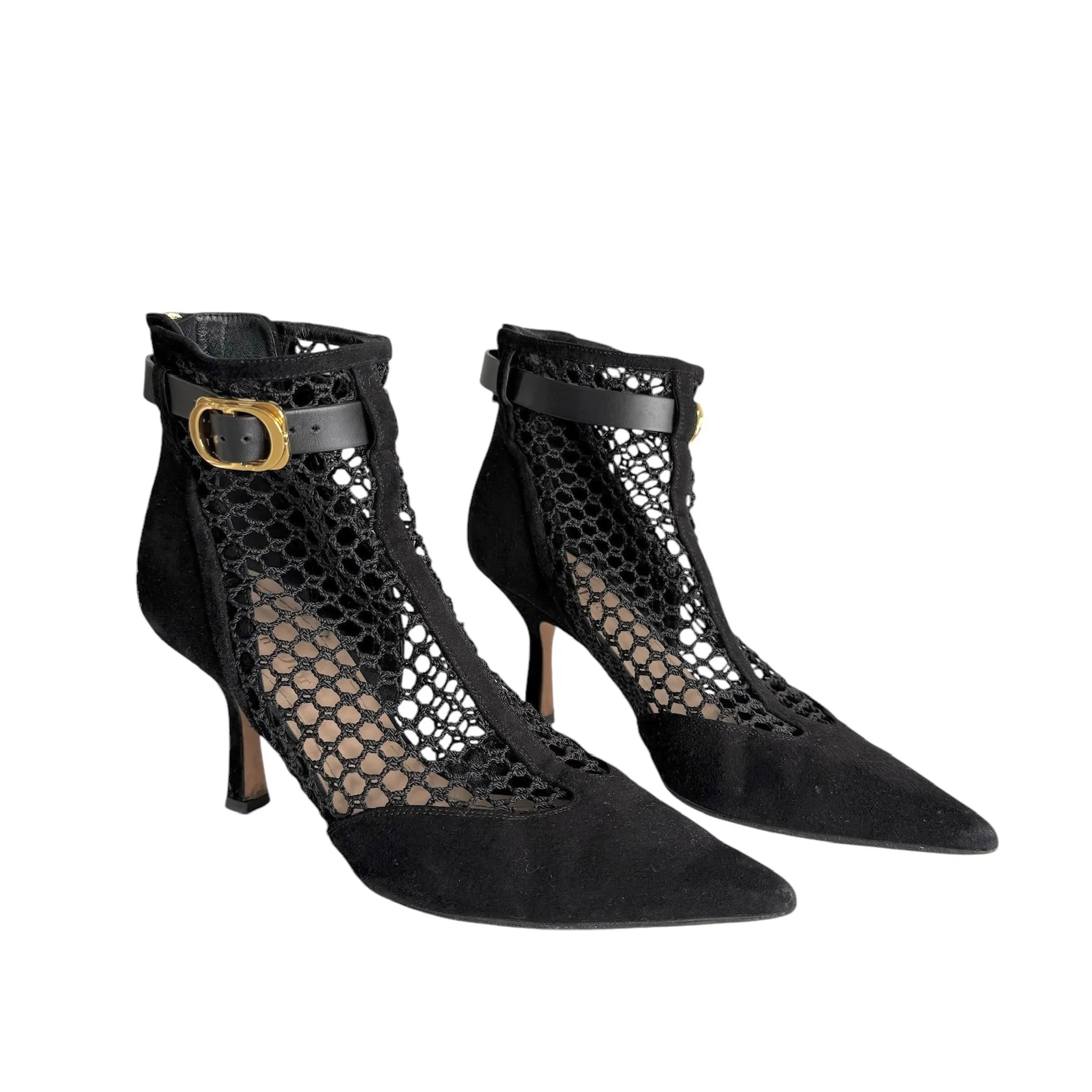 Black Suede & Crochet Boots - 8