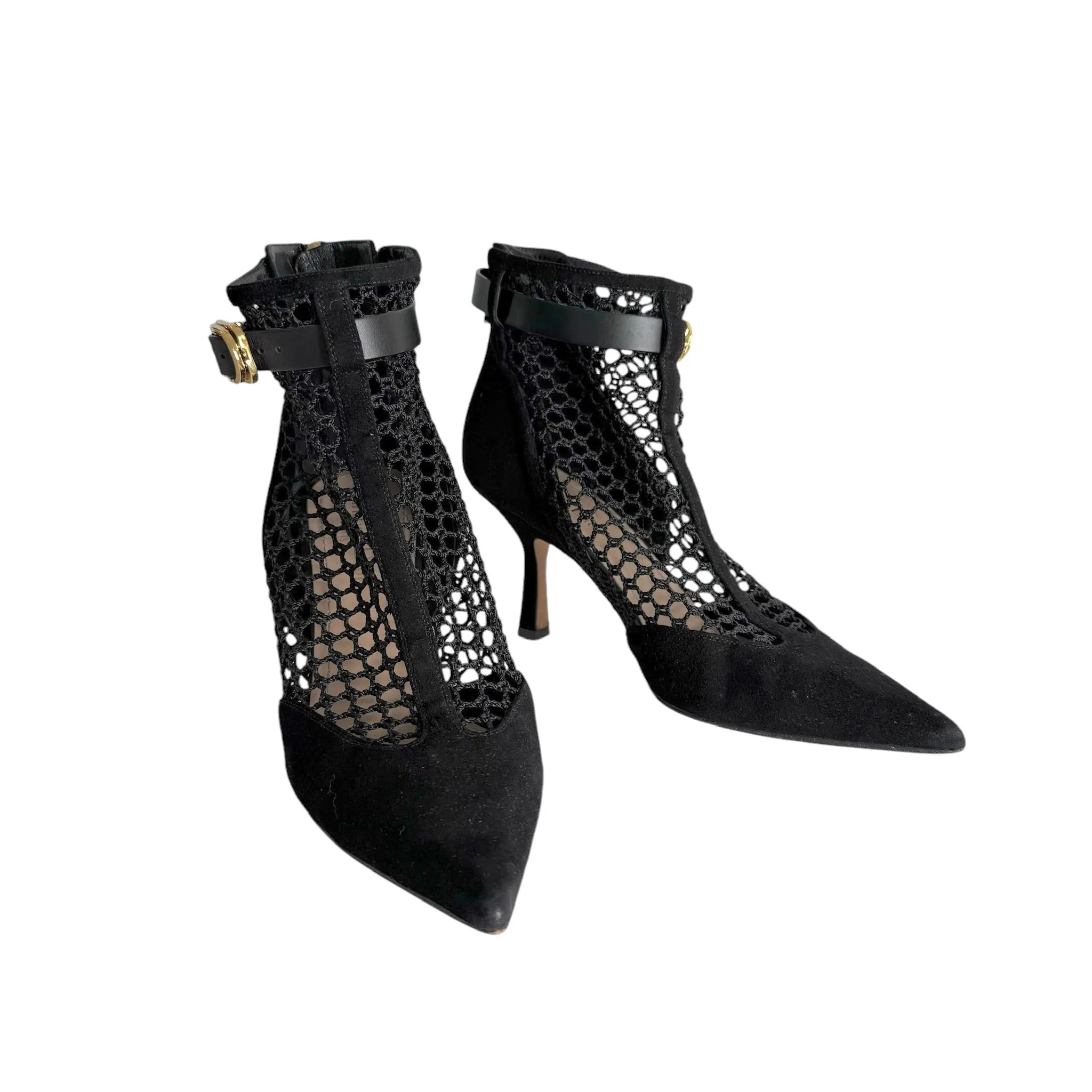 Black Suede & Crochet Boots - 8