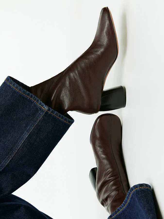 Brown Stretch-Leather Sock Boots