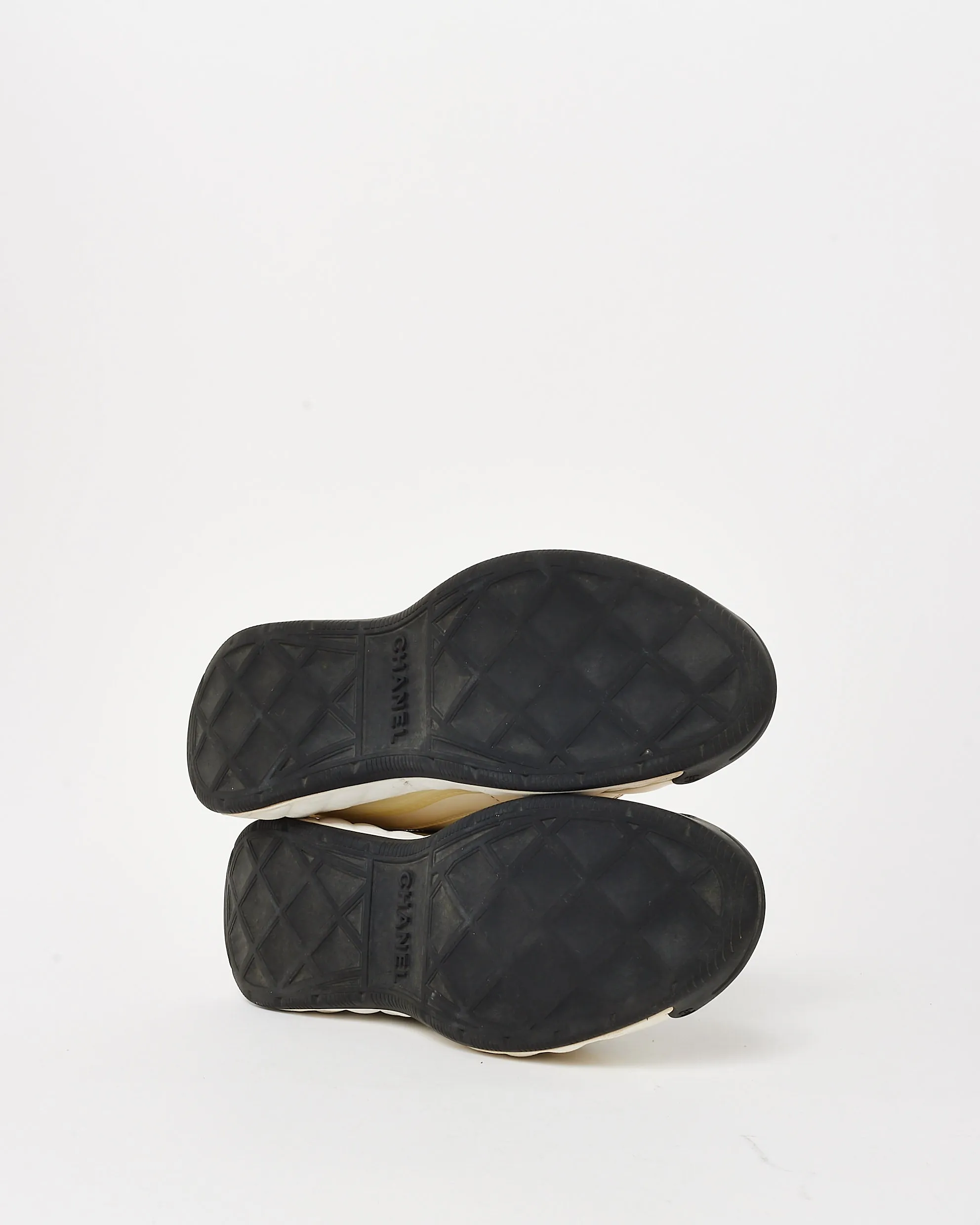 Chanel Beige, Black & White Suede and Mixed Fibers CC Logo Sneakers - 40