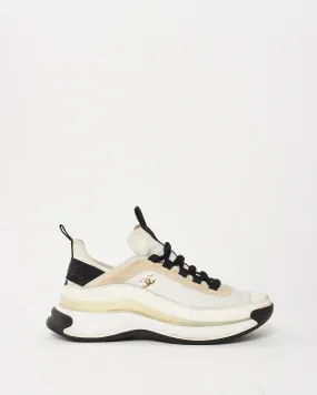 Chanel Beige, Black & White Suede and Mixed Fibers CC Logo Sneakers - 40