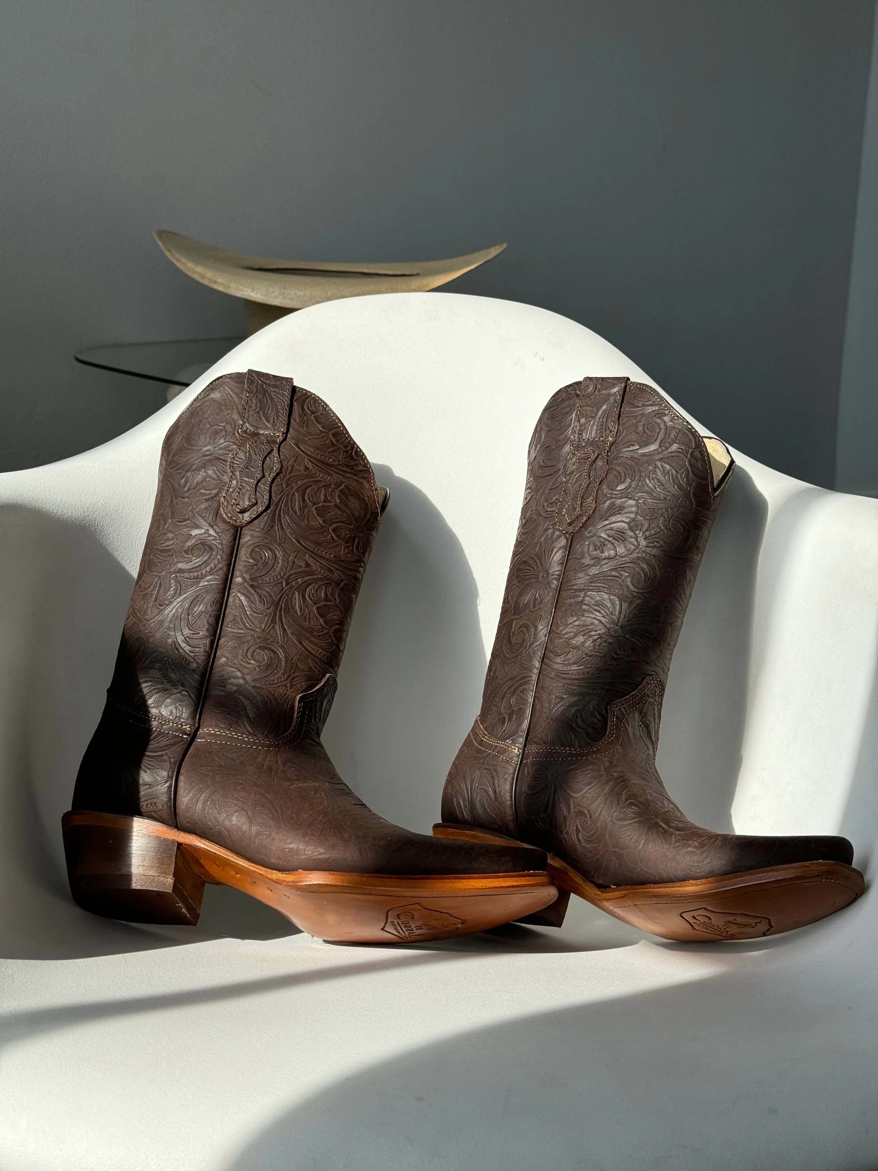 Daisy Genuine Leather Cowboy Boots In Dark Chocolate