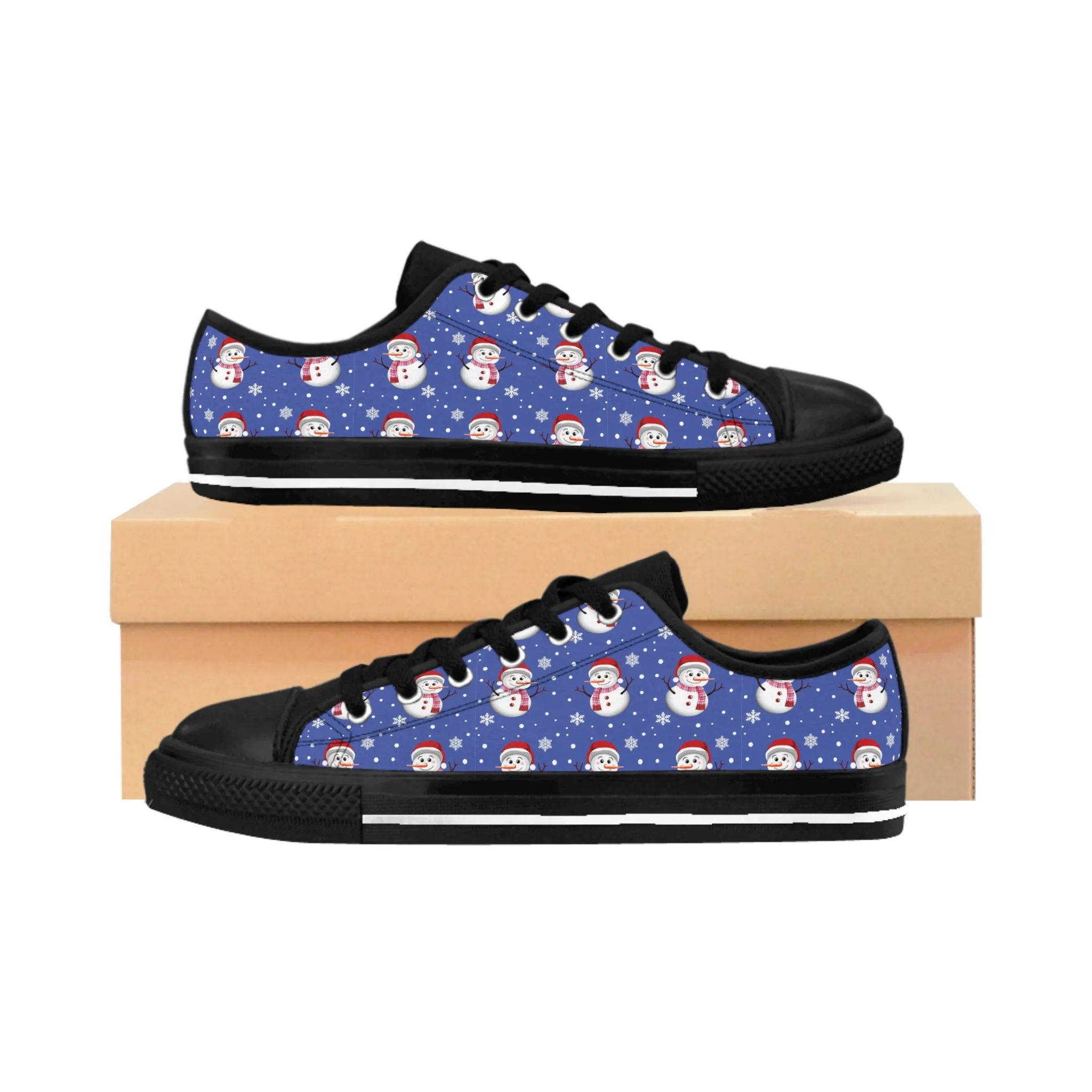 Festive Snowman Blue Background Women's Sneakers