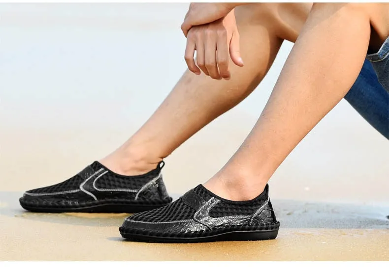 Hnzxzm Summer Loafers Shoes Men Mesh Breathable Summer Shoes Flat Mens Casual Shoes Male Brand Footwear Big Size 45 ZHK063