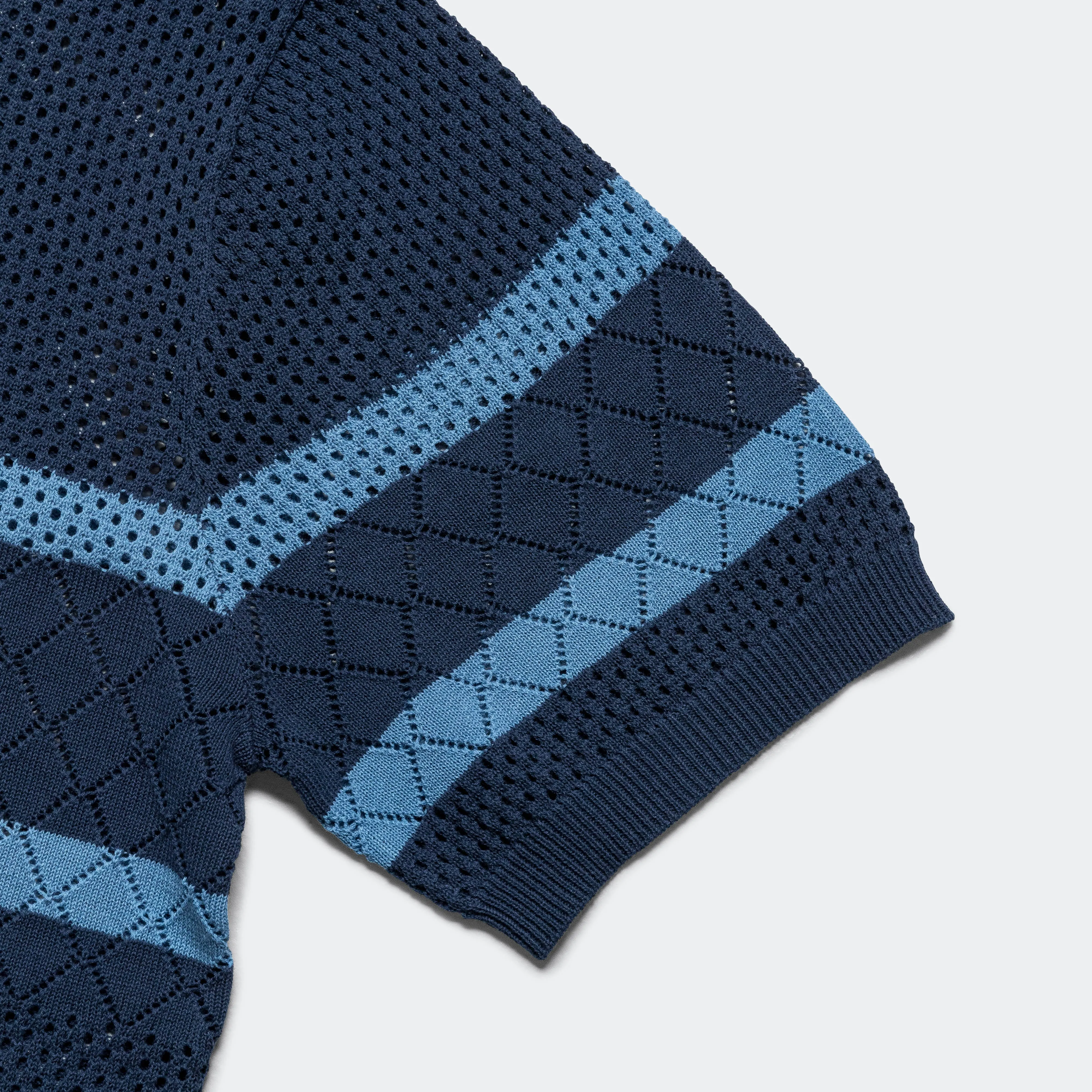 Knit Polo Mesh Stripe - Navy
