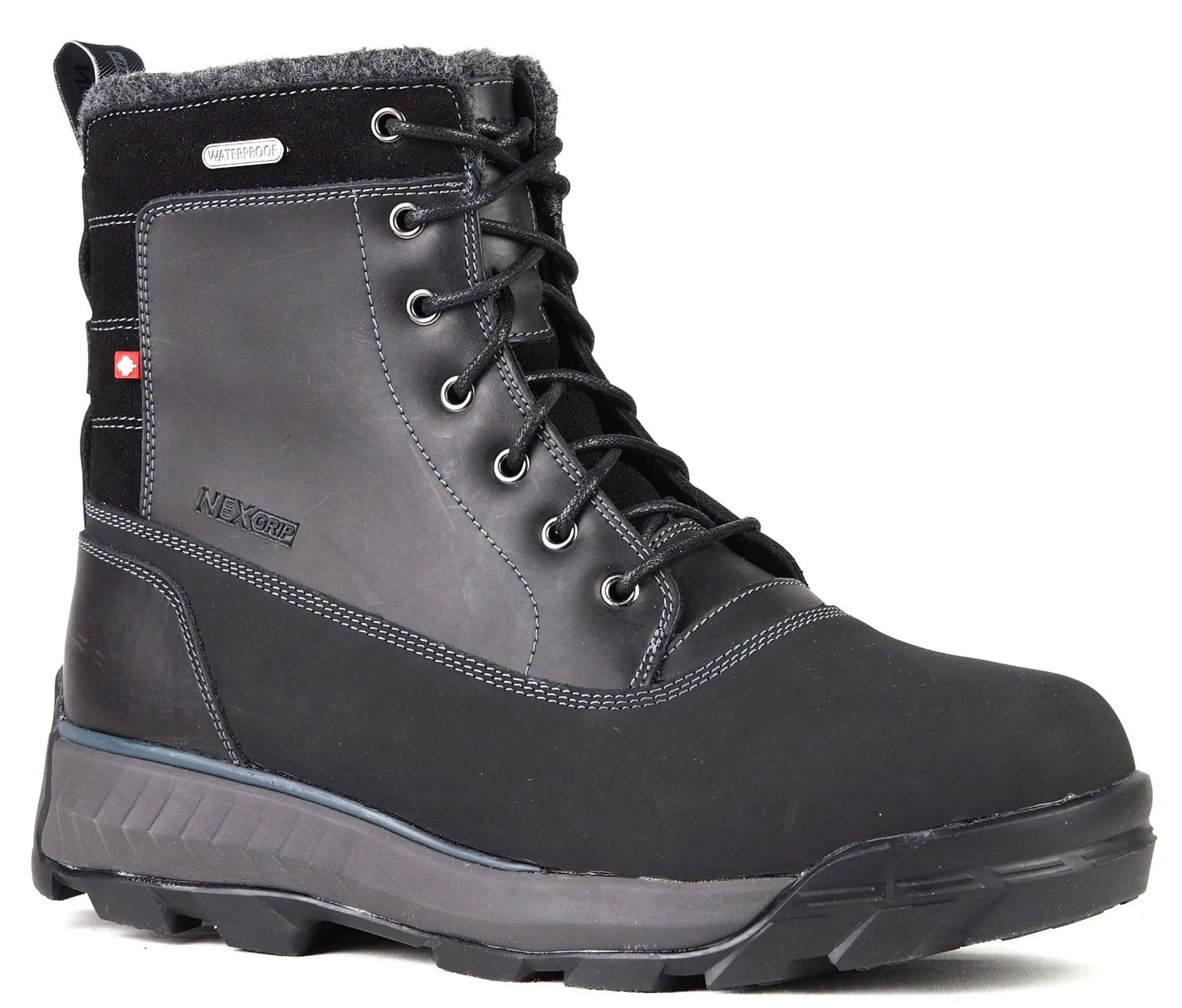 NexGrip Victor Black Waterproof Mens Snow Boot with Retractable Ice Cleats NEXX