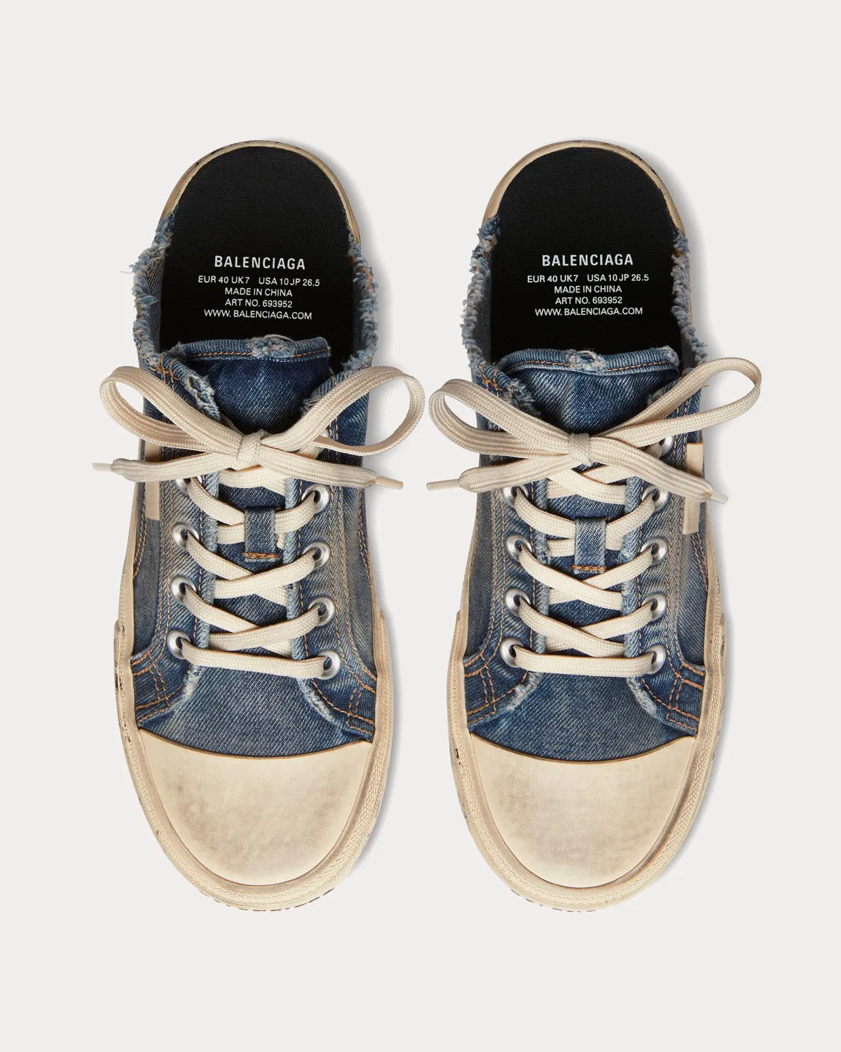 Paris Mule Destroyed Denim & Rubber Blue Slip On Sneakers
