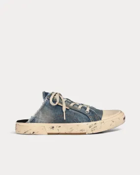 Paris Mule Destroyed Denim & Rubber Blue Slip On Sneakers