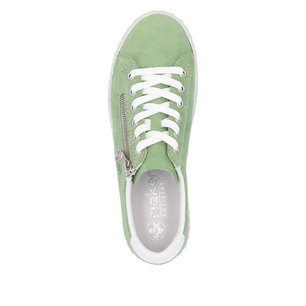 Rieker Ladies Zip Side Lace Up Suede Sneaker