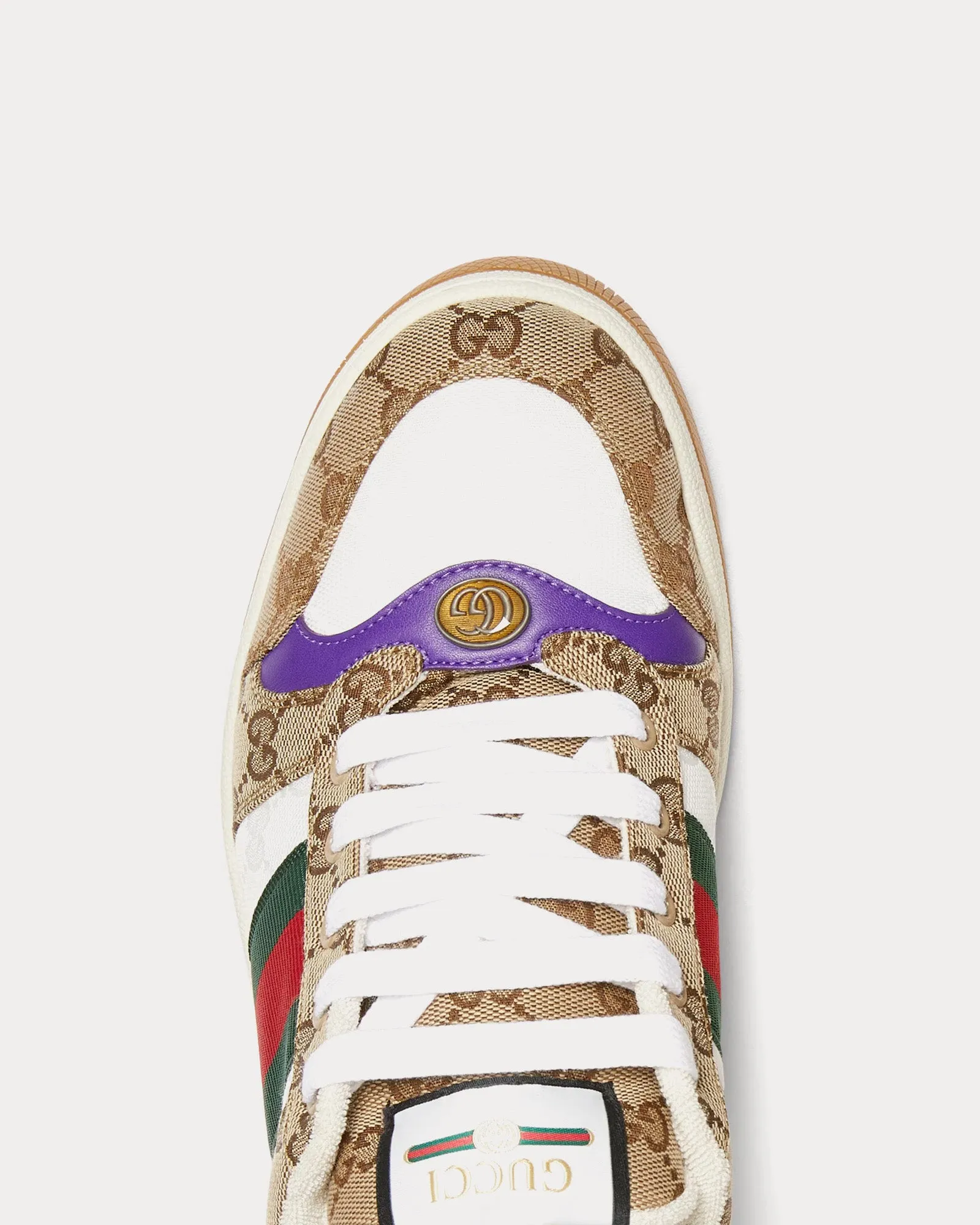 Screener with GG Canvas & Web Beige / Dark Brown / Purple Low Top Sneakers