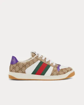 Screener with GG Canvas & Web Beige / Dark Brown / Purple Low Top Sneakers