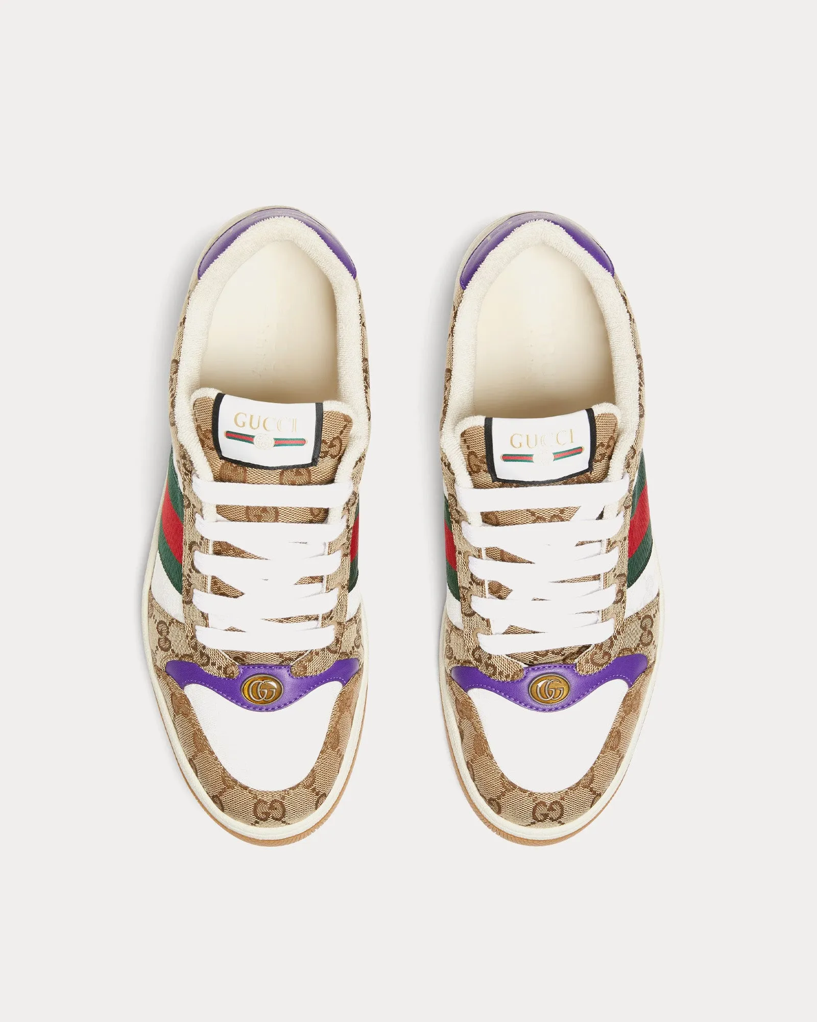 Screener with GG Canvas & Web Beige / Dark Brown / Purple Low Top Sneakers