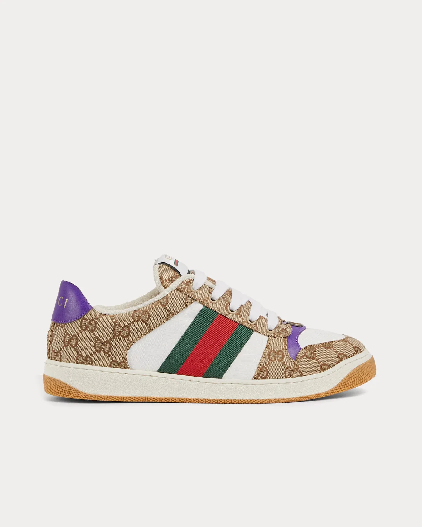 Screener with GG Canvas & Web Beige / Dark Brown / Purple Low Top Sneakers