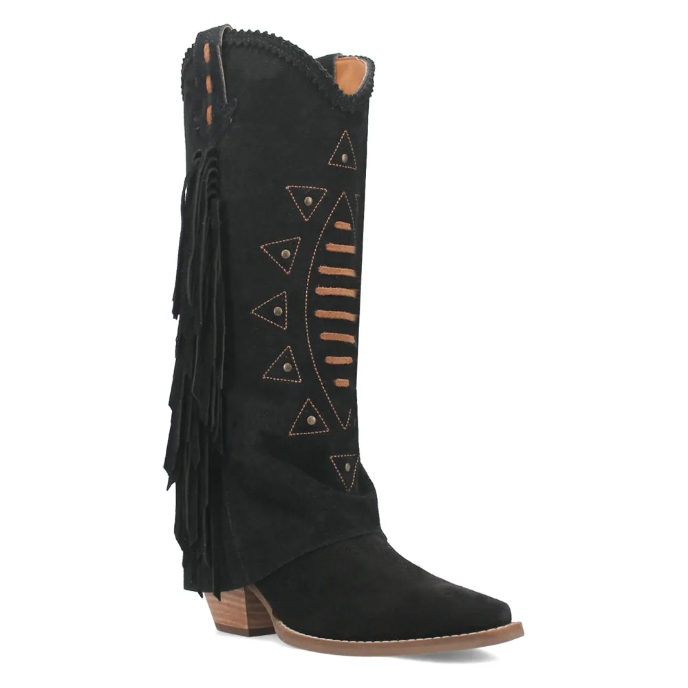 Spirit Trail Studded Embroidered Fringe Snip Toe Pull On Cowboy Boots