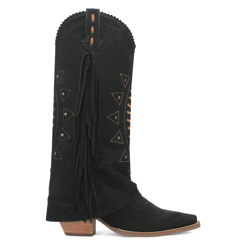 Spirit Trail Studded Embroidered Fringe Snip Toe Pull On Cowboy Boots