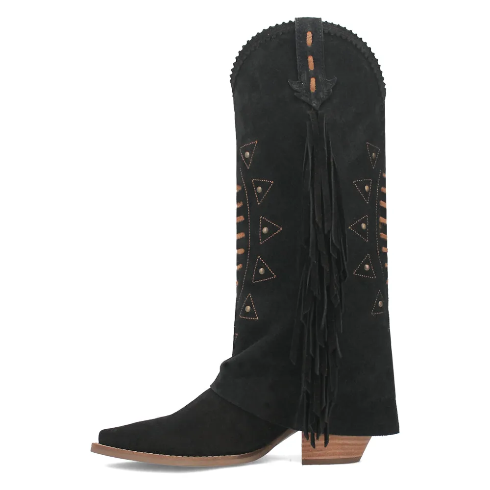 Spirit Trail Studded Embroidered Fringe Snip Toe Pull On Cowboy Boots