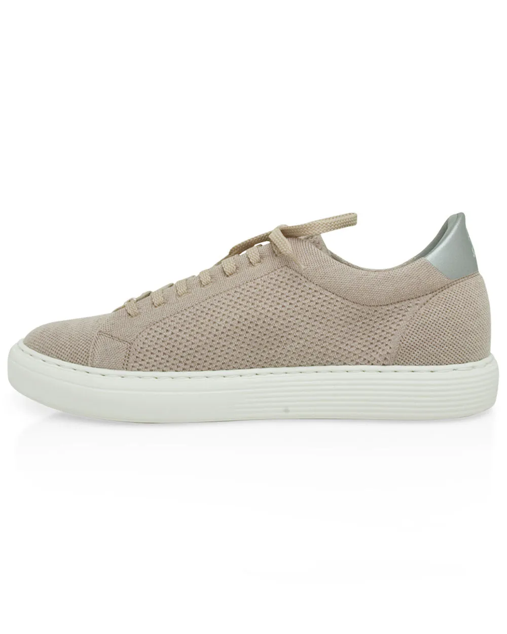 Tan Perforated Wool Knit Low Top Sneakers