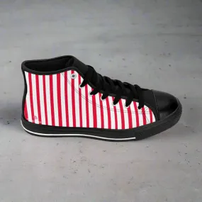 White Red Striped Men's Sneakers, Modern Stripes Men's Designer Tennis Running Shoes (US Size: 6-14)